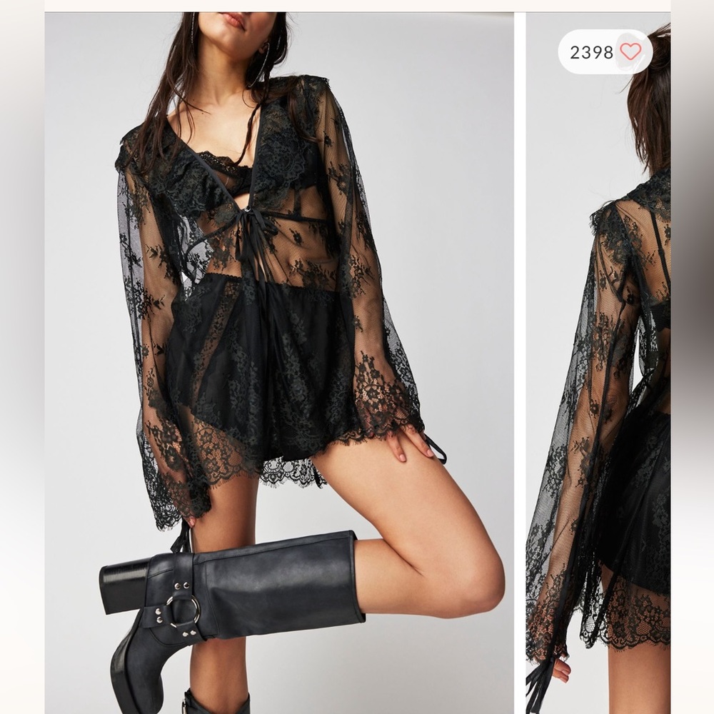 Free People Nigel Preston Juliette Sheer Witchy Lace Ruffle Tunic Top XL